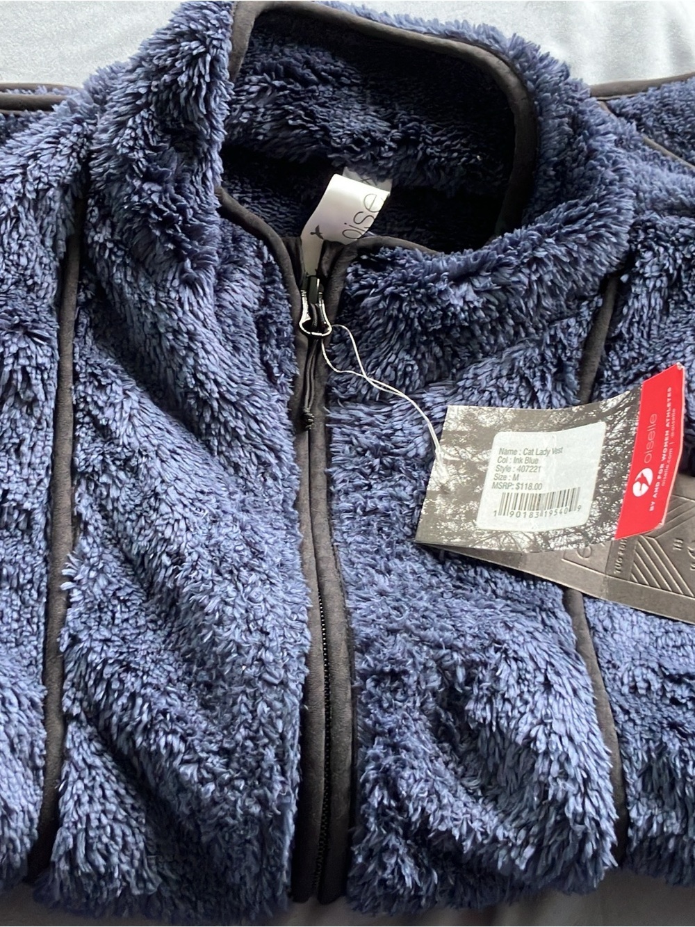 oiselle Navy cat lady Blue Plush running Full-Zip Vest